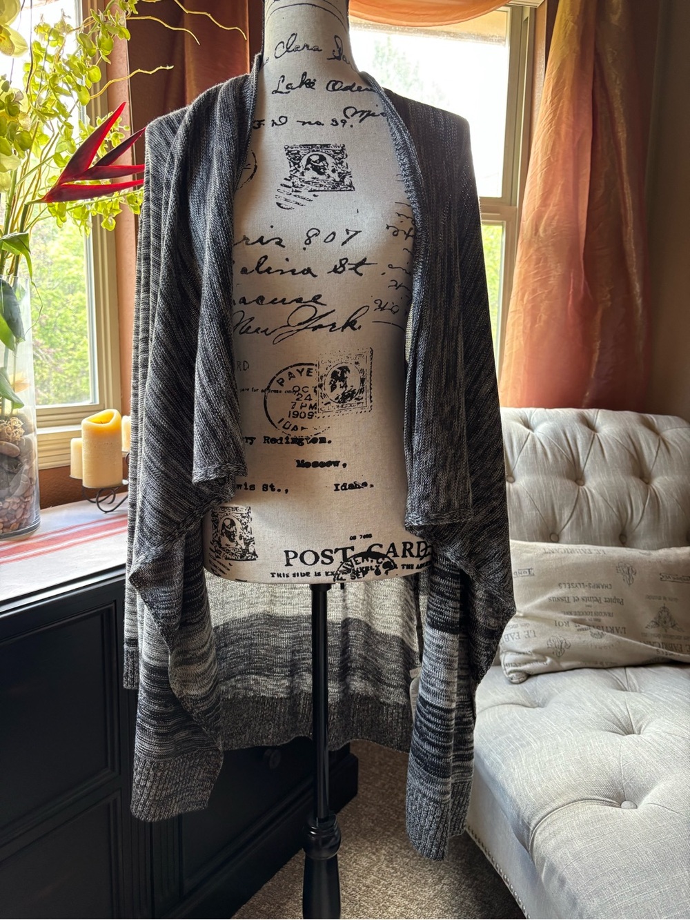 White House Black Market Gray Marled Knit Open Cardigan